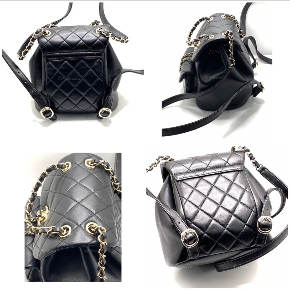 Authentic CHANEL Black lambskin Mini Duma Drawstring Backpack / Gold Hardware - Picture 4 of 12